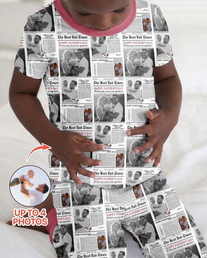 Custom Photo The Best Dad Times Bamboo Two Piece Short Sleeve Pajama Set