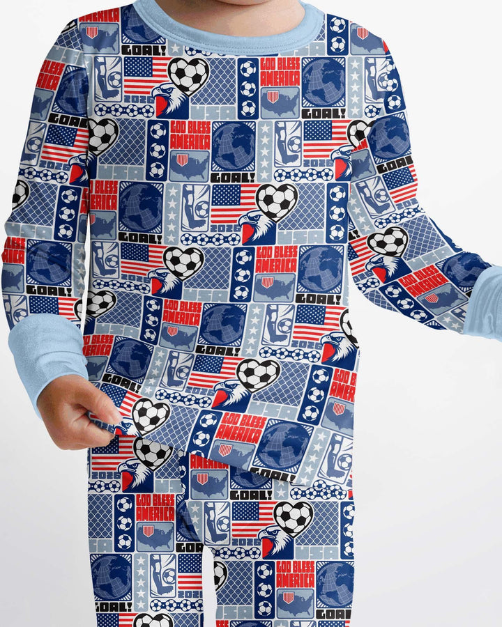 World Soccer God Bless America Bamboo Two Piece Long Sleeve Pajama Set