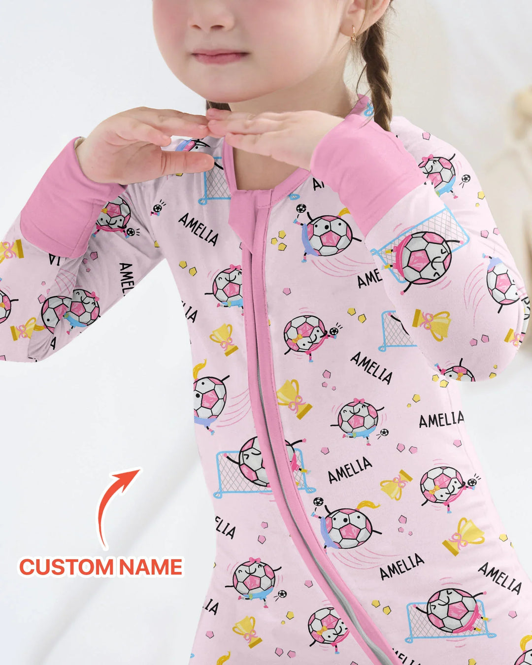 Mono convertible de bambú con cremallera a juego para padre e hijo de fútbol con nombre personalizado