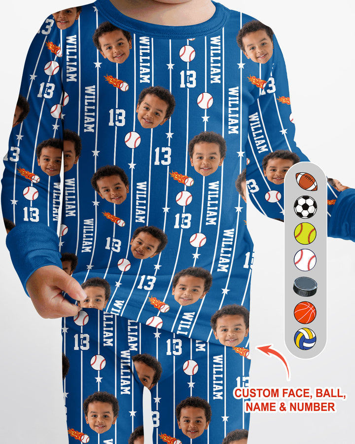 Custom Photo Name & Number For Baseball, Softball, Soccer, Football Lover Bamboo Two Piece Long Sleeve Pajama Set