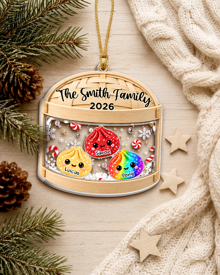 Glitter Dumpling Family - Personalized Shaker Ornament