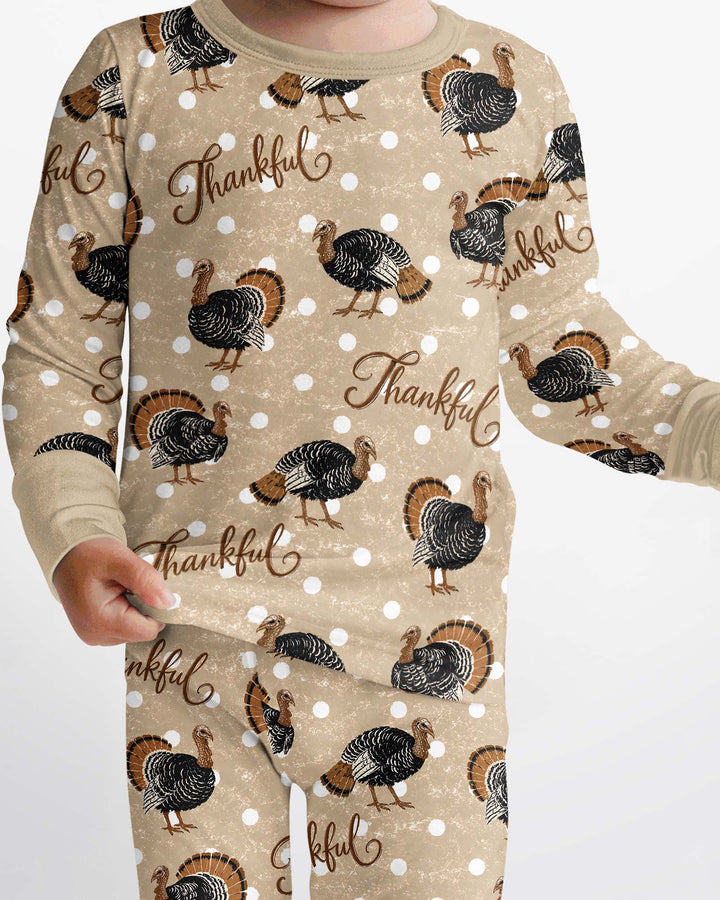 Turkey Thankful Bamboo Two Piece Long Sleeve Pajama Set