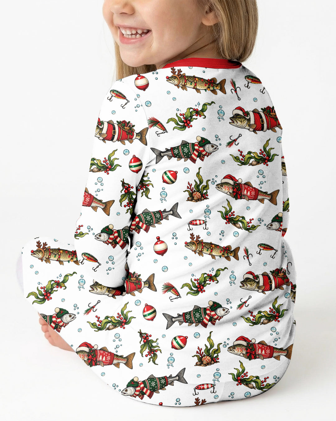 Christmas Trout Fishing Bamboo Two Piece Long Sleeve Pajama Set