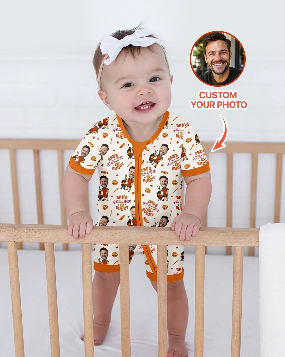 Custom Photo Dad's Grilling Buddy Family Matching Bamboo Shorty Zippy