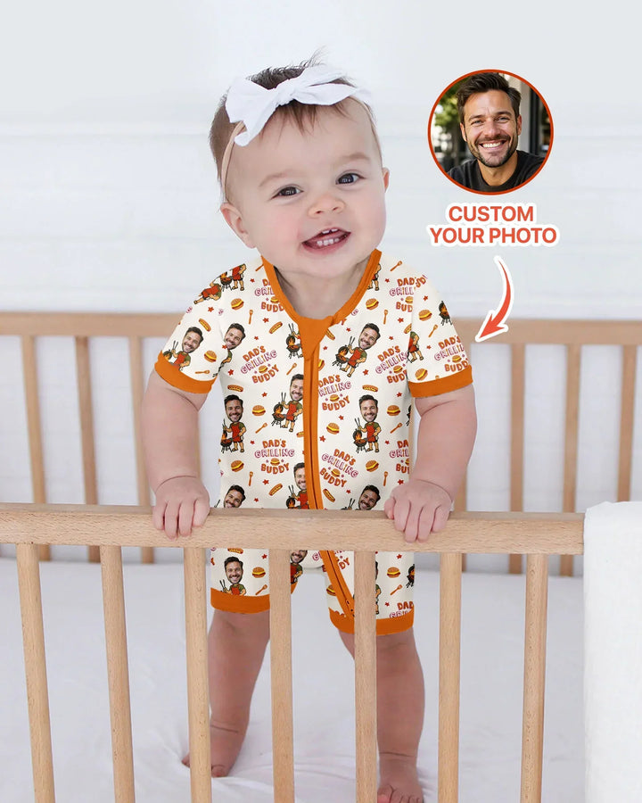 Custom Photo Dad's Grilling Buddy Family Matching Bamboo Shorty Zippy