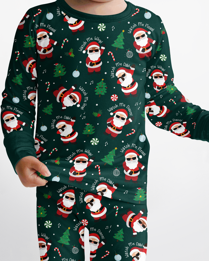 Santa's Christmas Dance Party Bamboo Two Piece Long Sleeve Pajama Set