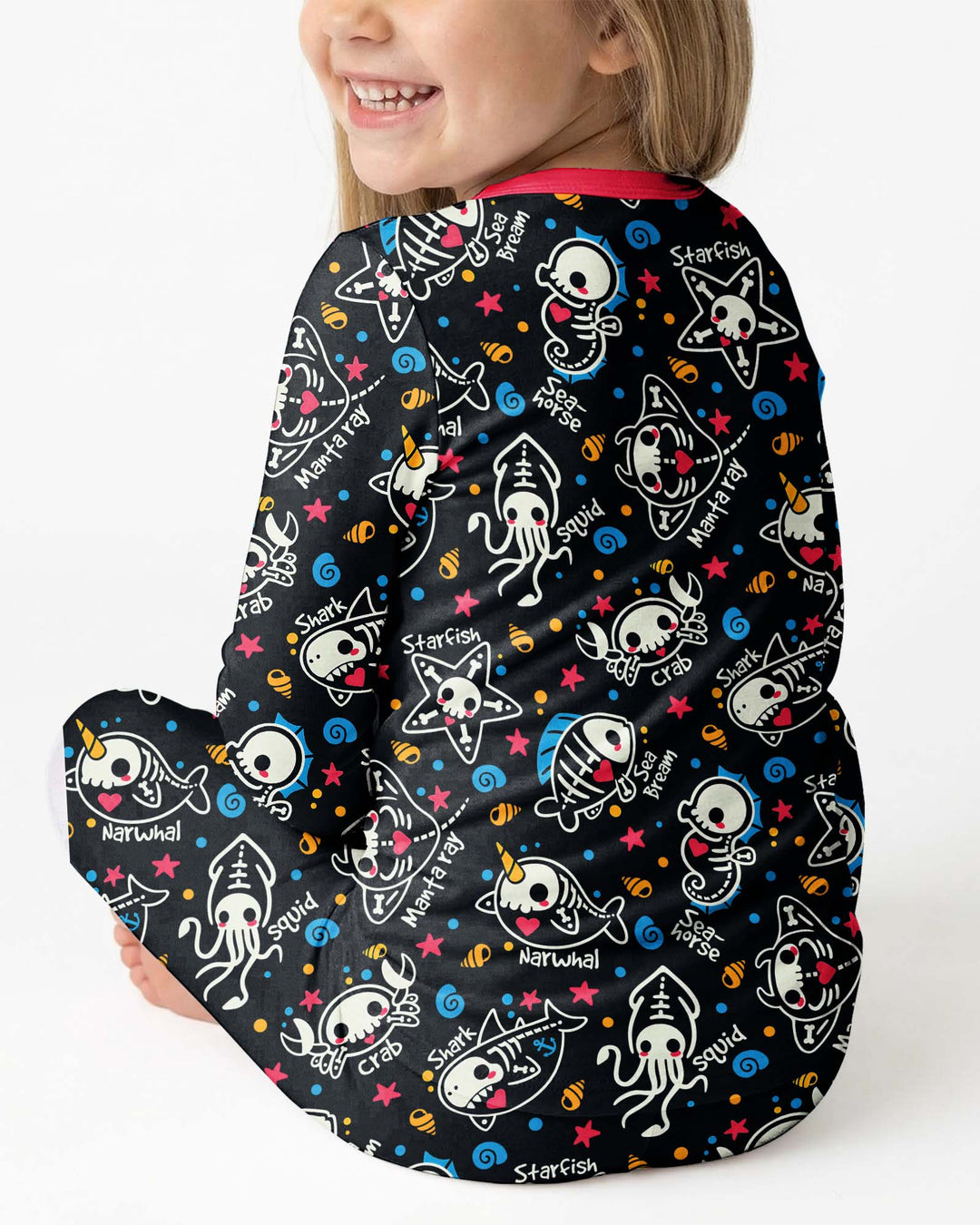 Kawaii Skeleton Ocean Animals Bamboo Two Piece Long Sleeve Pajama Set