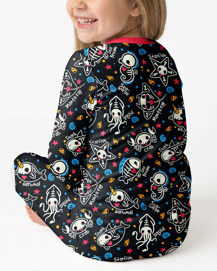 Kawaii Skeleton Ocean Animals Bamboo Two Piece Long Sleeve Pajama Set