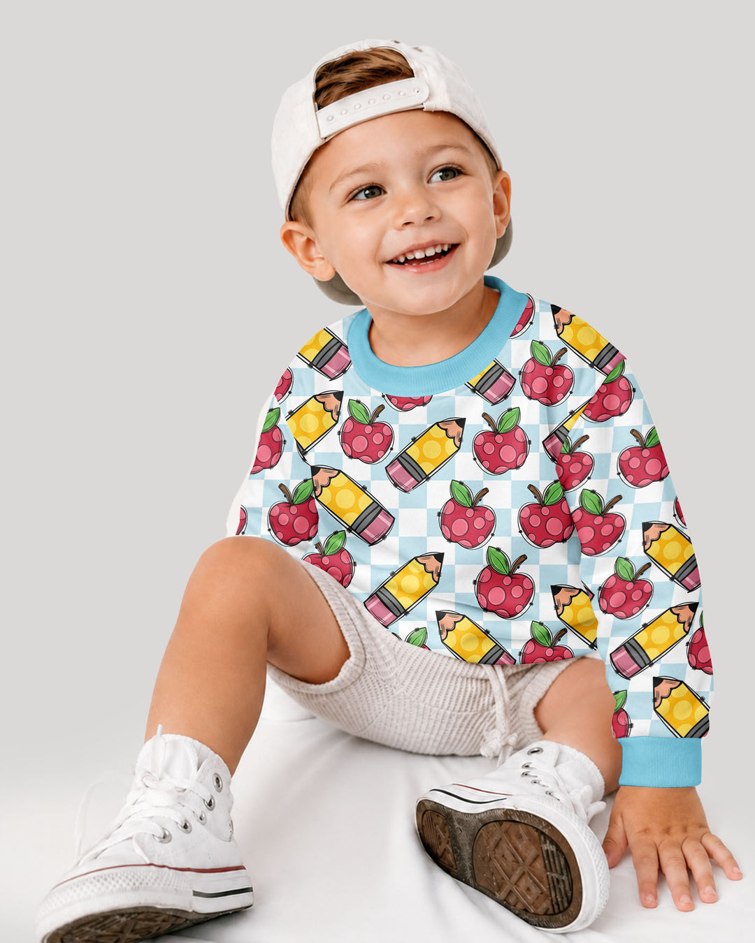 Checkered Apple Scribbles Bamboo Crewneck Sweatshirt