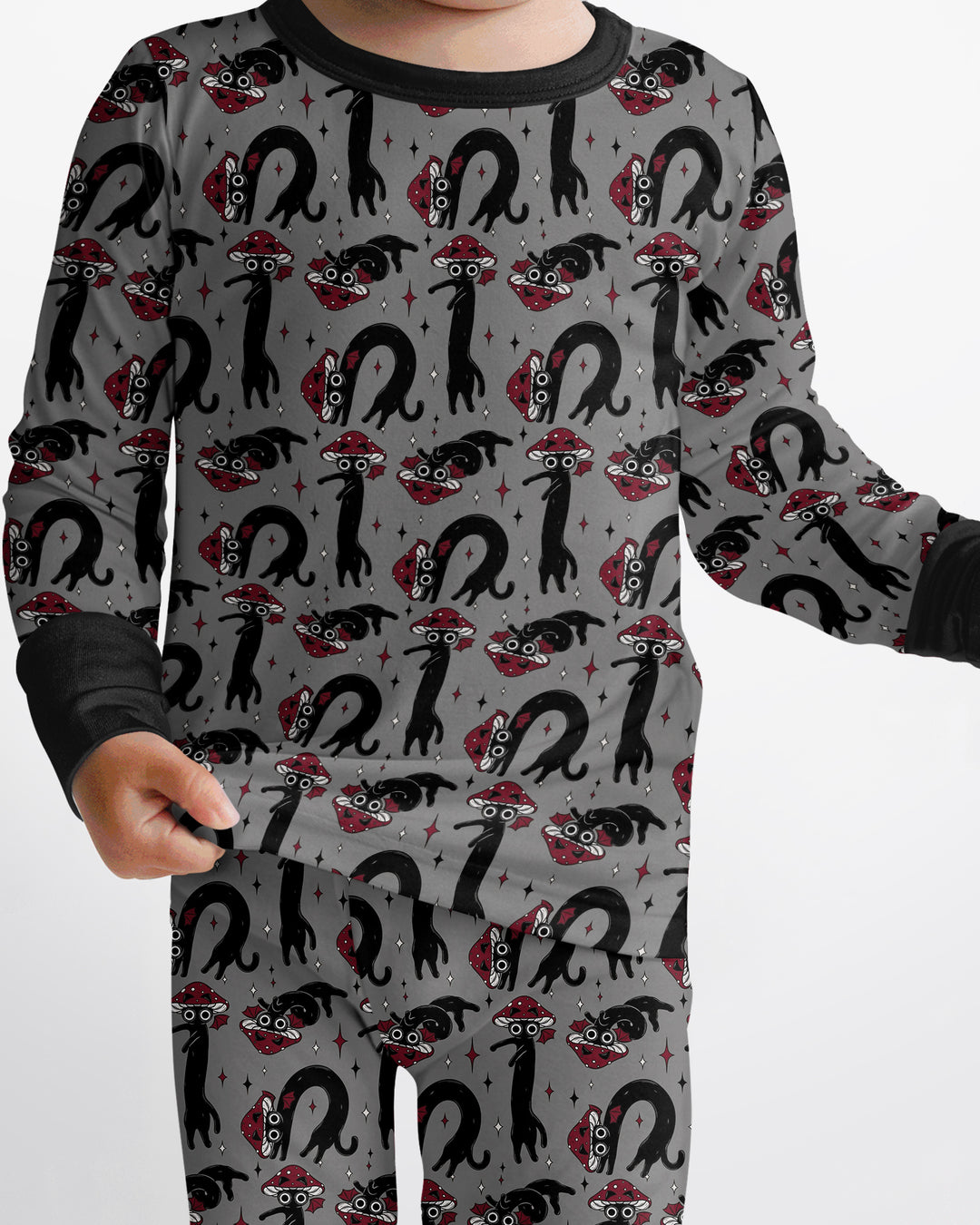 Mushroom Cat Mischief Bamboo Two Piece Long Sleeve Pajama Set