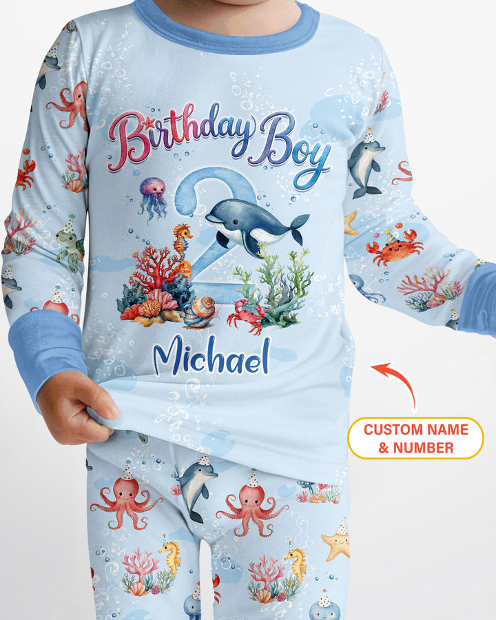 Under the Sea Birthday Custom Name & Age Bamboo Two Piece Long Sleeve Pajama Set