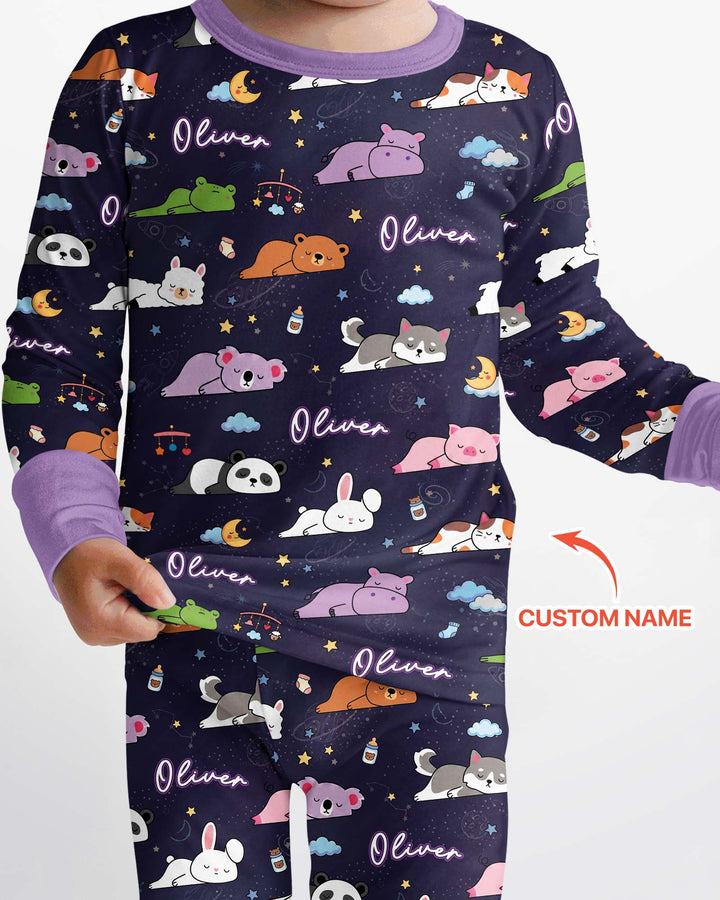 Custom Name Sleeping Cutie Bamboo Two Piece Long Sleeve Pajama Set