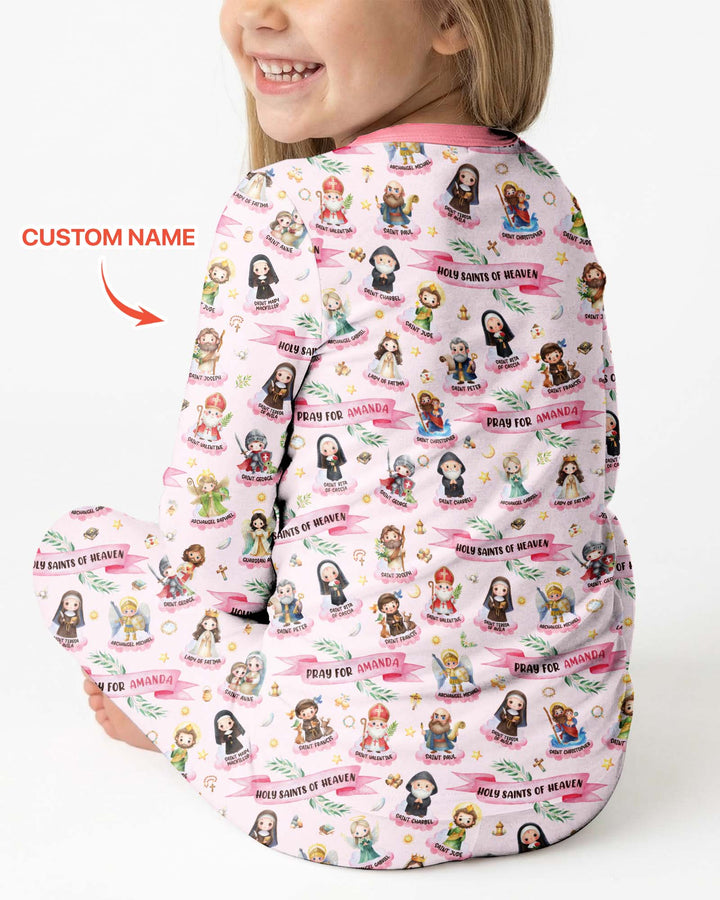 Santas y Santos del Cielo Juego de Pijama de Dos Piezas de Bambú de Manga Larga con Nombre Personalizado