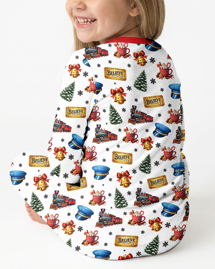 Custom Name Believe Polar Express Christmas Bamboo Two Piece Long Sleeve Pajama Set