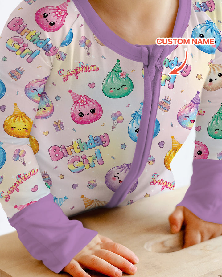 Custom Name Glitter Dumpling Birthday Girl Bamboo Convertible Zippy