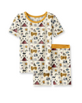 Yellow Camping Bamboo Two Piece Short Sleeve Shorts Pajama Set