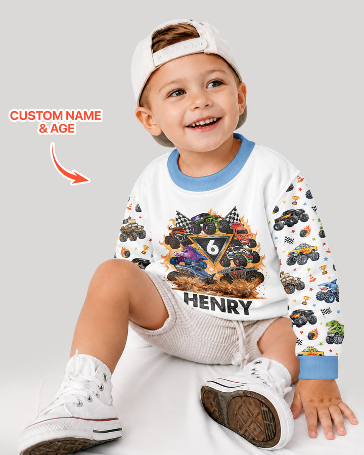 Personalized Monster Trucks Birthday Boy Bamboo Crewneck Sweatshirt