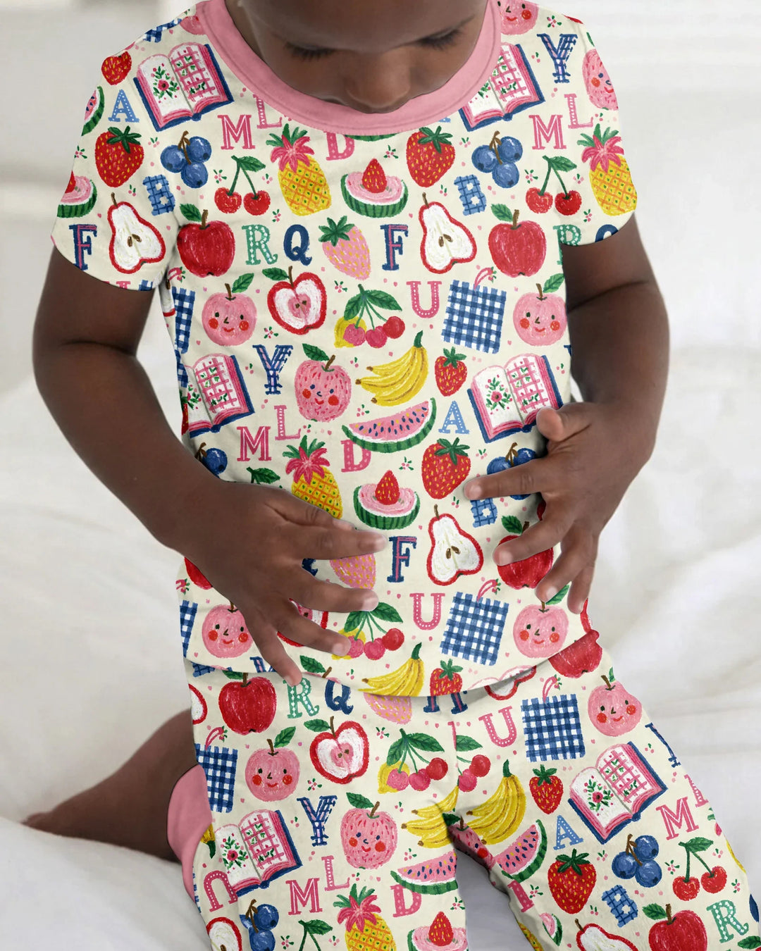 Back To School Fruit Alphabet Bamboo Two Piece Short Sleeve Pajama Set