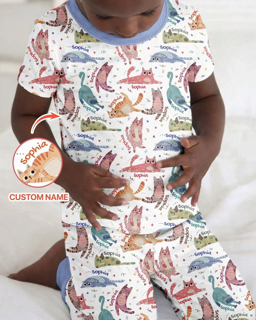 Conjunto de pijama de dos piezas de bambú de manga corta, plantilla personalizada