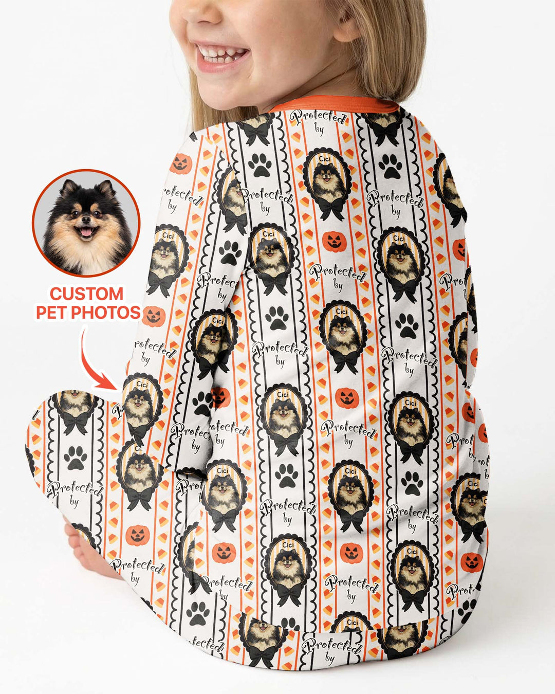 Custom Pet Photos Spooky Protector Bamboo Two Piece Long Sleeve Pajama Set