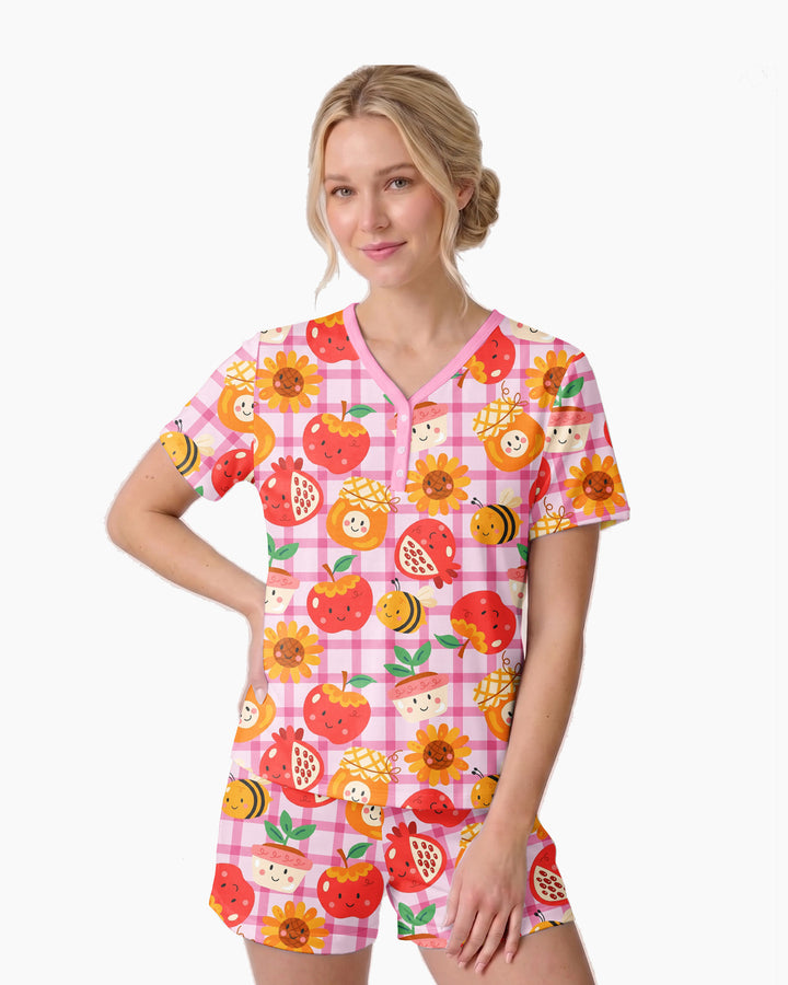 Sweet New Year Bamboo Women Short Sleeve Short Pajama Set