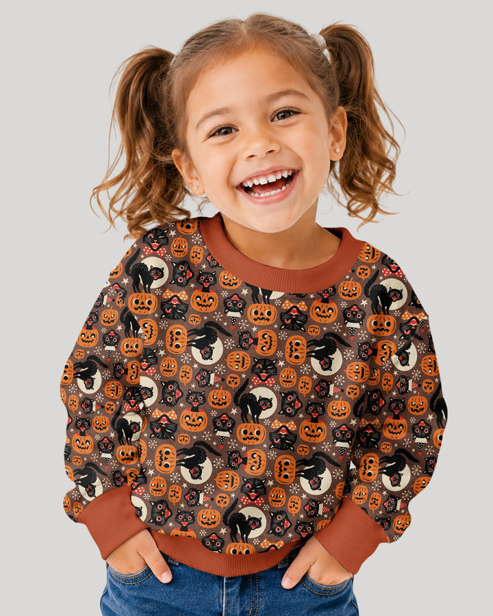 Vintage Halloween Black Cat Pumpkin Bamboo Crewneck Sweatshirt