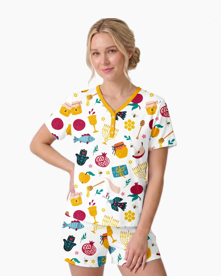 Shanah Tovah Party Bamboo Women Short Sleeve Short Pajama Set