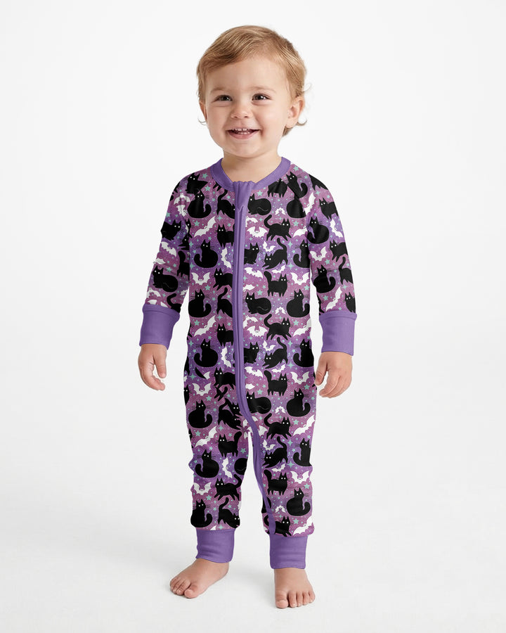 Spooky Black Cat Halloween Purple Bats Bamboo Convertible Zippy