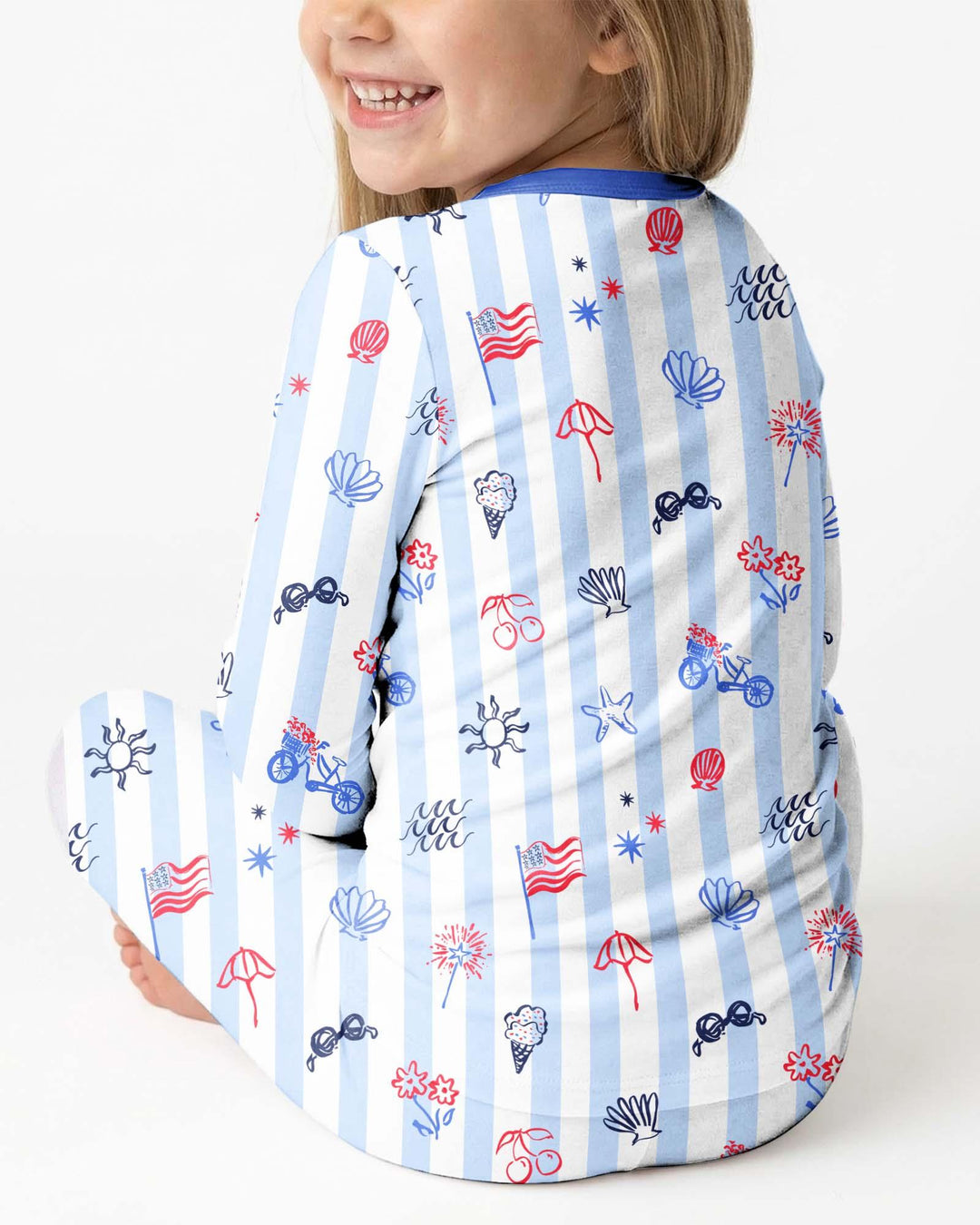 Red, White & Beachy Family Matching Bamboo Two Piece Long Sleeve Pajama Set