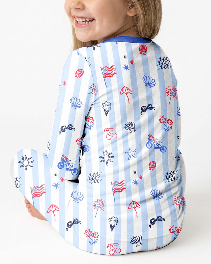Red, White & Beachy Family Matching Bamboo Two Piece Long Sleeve Pajama Set