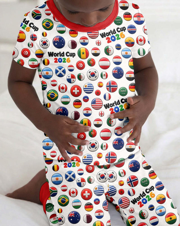 Soccer Cup All Country Balls Bamboo Two Piece Short Sleeve Pajama Set