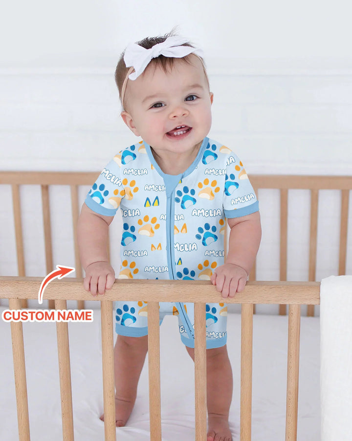 Custom Name Favourite Blue Dog Family Matching Bamboo Shorty Zippy