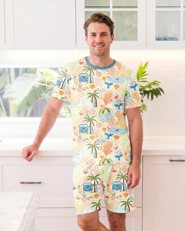 Beachy Boho Bamboo Men Short Sleeve Short Pajama Set