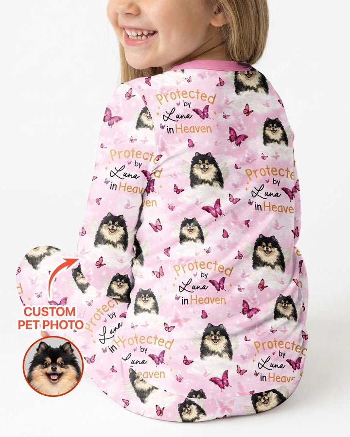 Custom Pet Photo Protected By Heaven Family Matching Bamboo Two Piece Long Sleeve Pajama Set