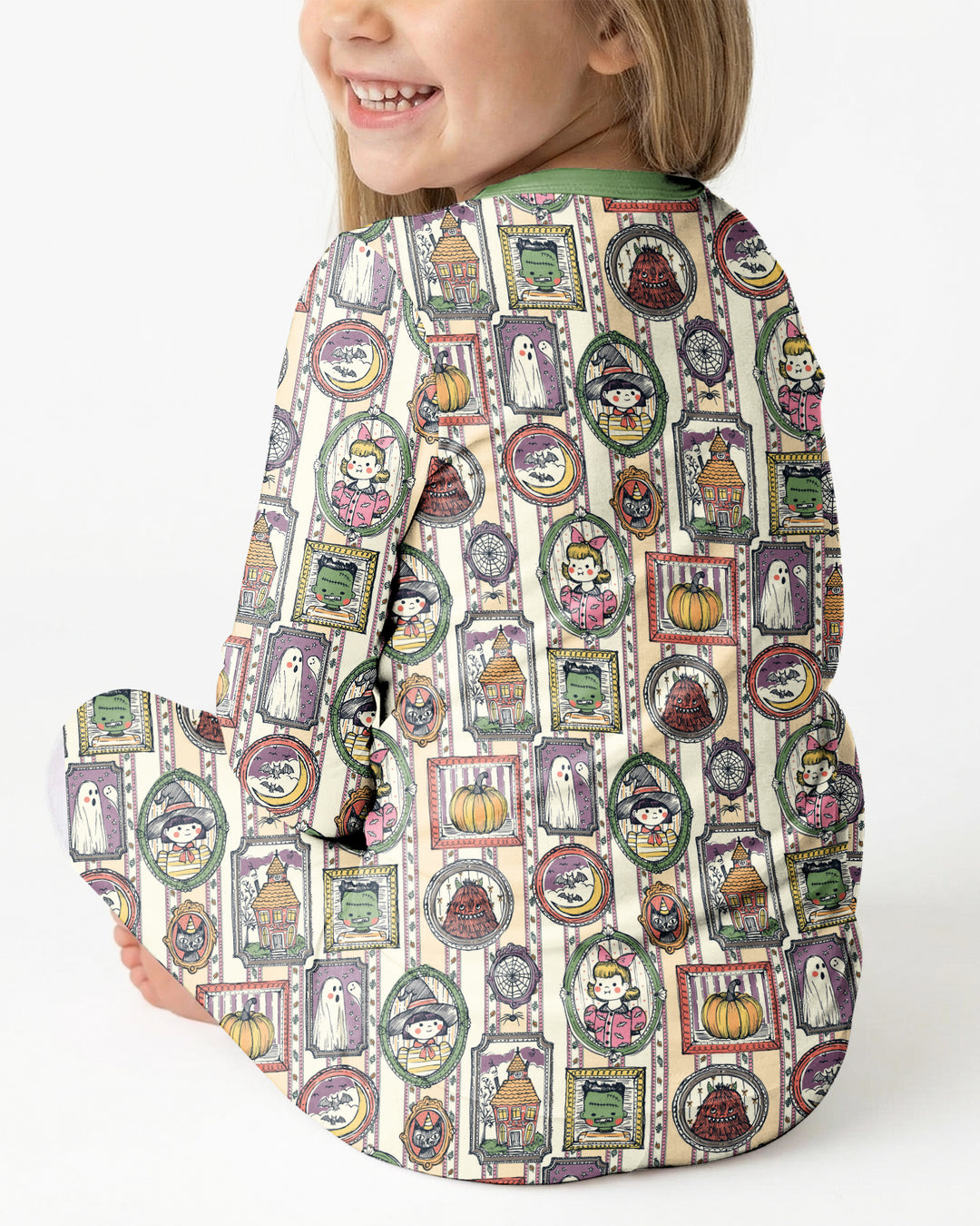 Vintage Halloween Ghost Pumpkin Portraits Bamboo Two Piece Long Sleeve Pajama Set