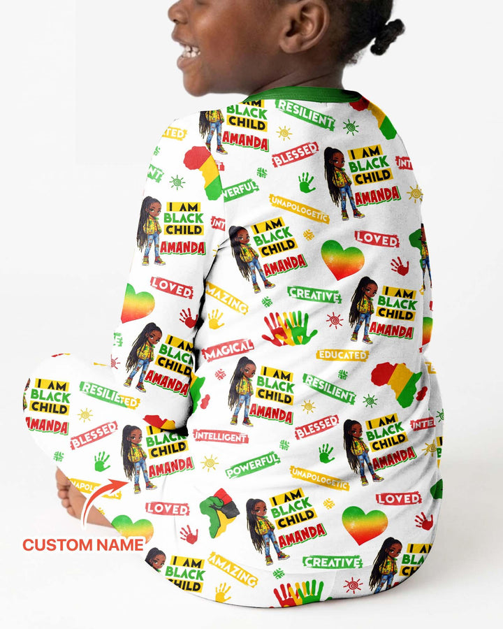 Custom Name I Am Black Child Magical Bamboo Two Piece Long Sleeve Pajama Set