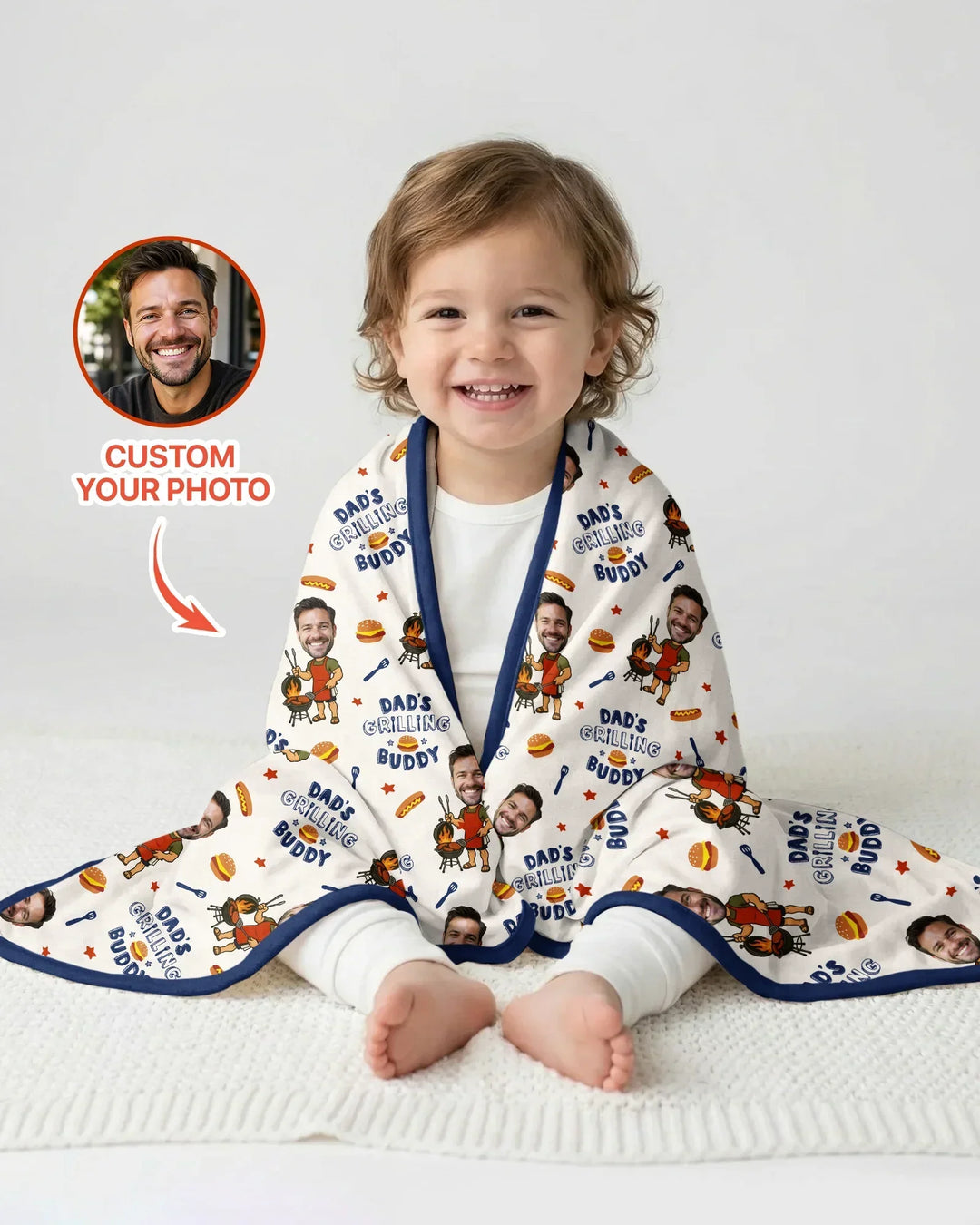 Custom Photo Dad's Grilling Buddy Family Matching Bamboo Blanket