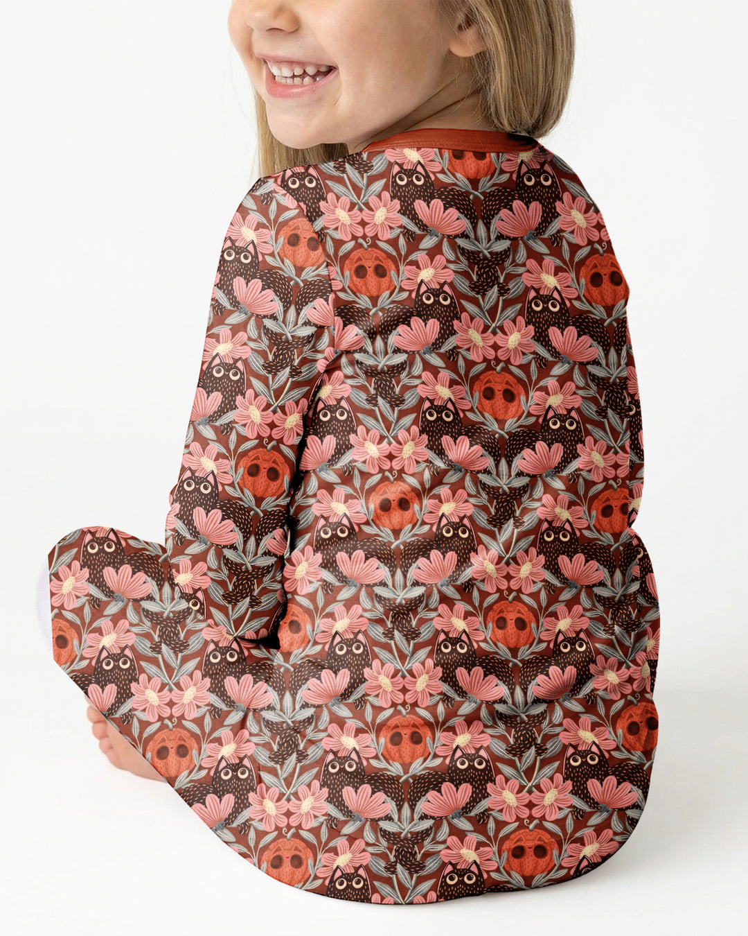 Spooky Owl Pumpkin Folk Floral Halloween Bamboo Two Piece Long Sleeve Pajama Set