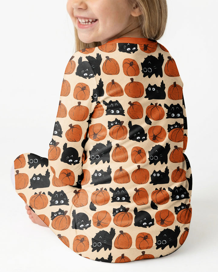 Black Cat Pumpkins Bamboo Two Piece Long Sleeve Pajama Set