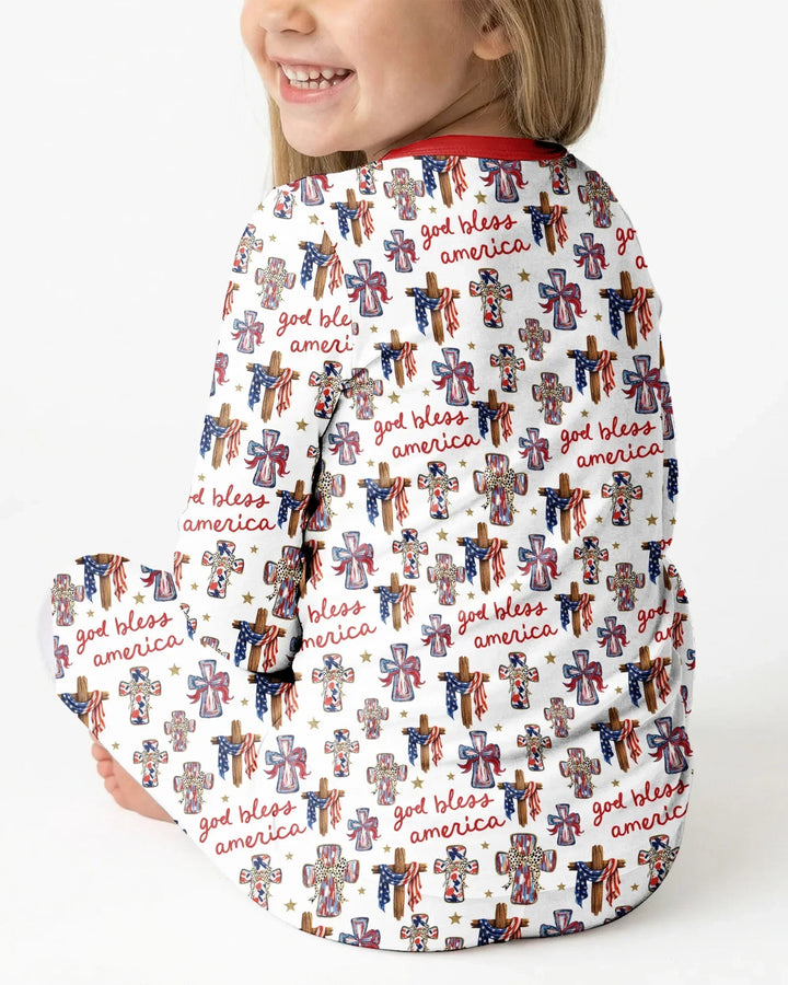 God Bless America Family Matching Bamboo Two Piece Long Sleeve Pajama Set