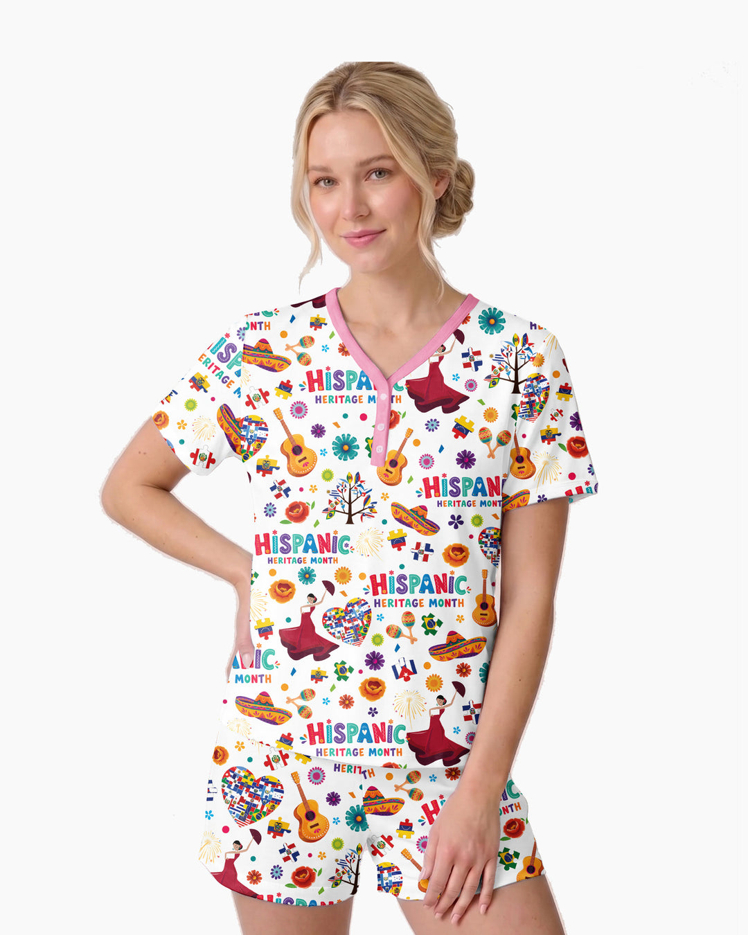 Fiesta Hispanic Heritage Month Bamboo Women Short Sleeve Short Pajama Set