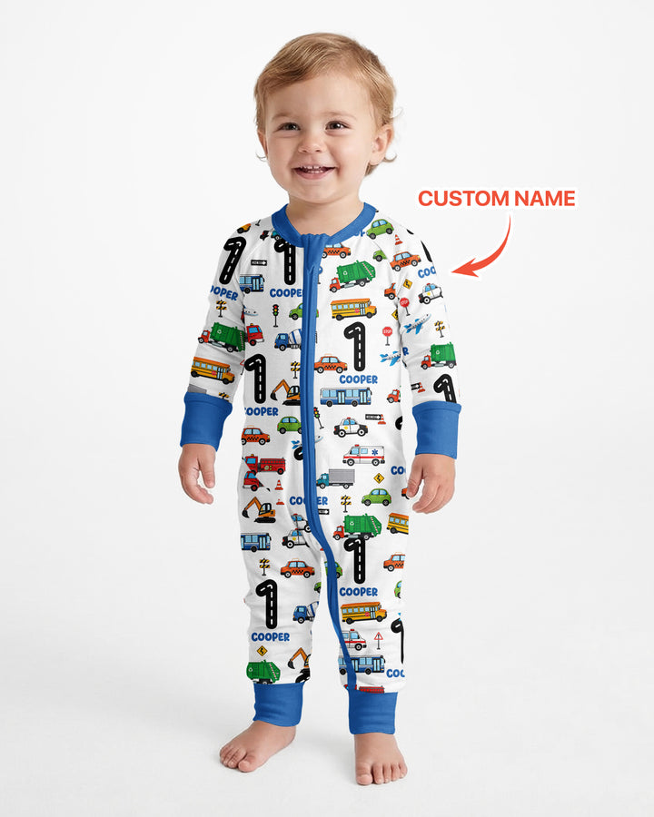 Personalized Birthday Boy Transportation Vehicles Bamboo Convertible Zippy