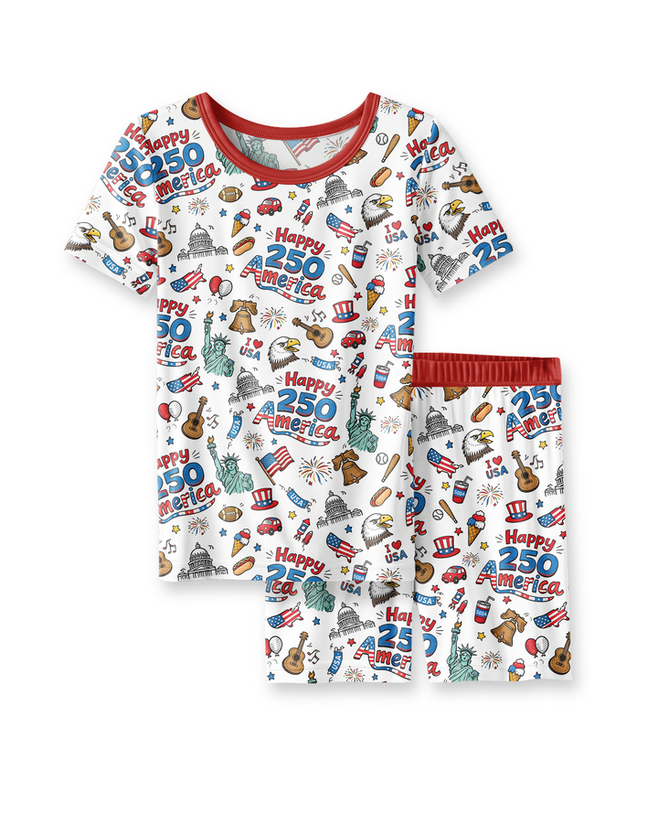 Happy 250 America I love USA Bamboo Two Piece Short Sleeve Shorts Pajama Set
