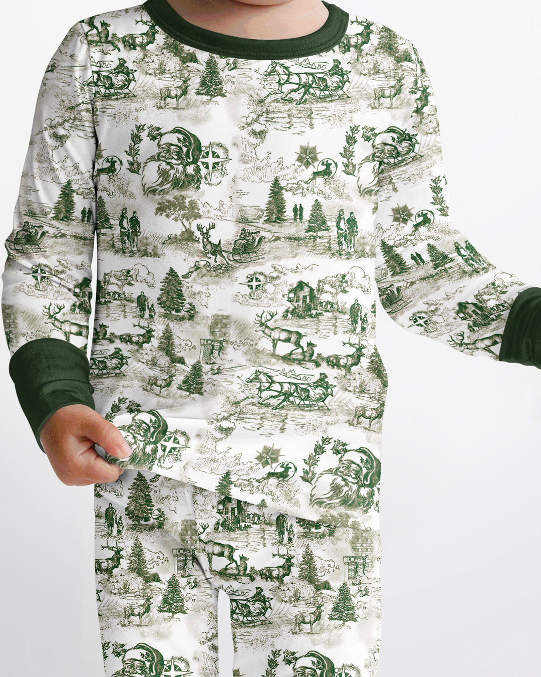 Merry Christmas Toile  Bamboo Two Piece Long Sleeve Pajama Set
