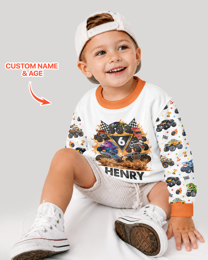 Personalized Monster Trucks Birthday Boy Bamboo Crewneck Sweatshirt