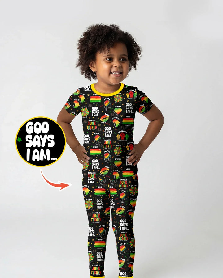 God Says I Am Juneteenth Blessings Bamboo Two Piece Short Sleeve Pajama Set
