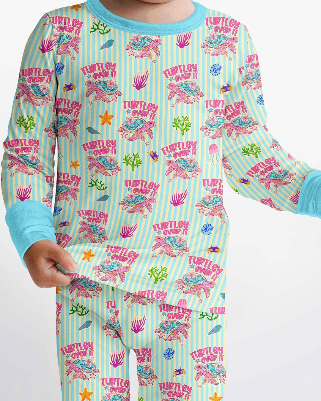 Turtley Over It Family Matching Bamboo Two Piece Long Sleeve Pajama Set
