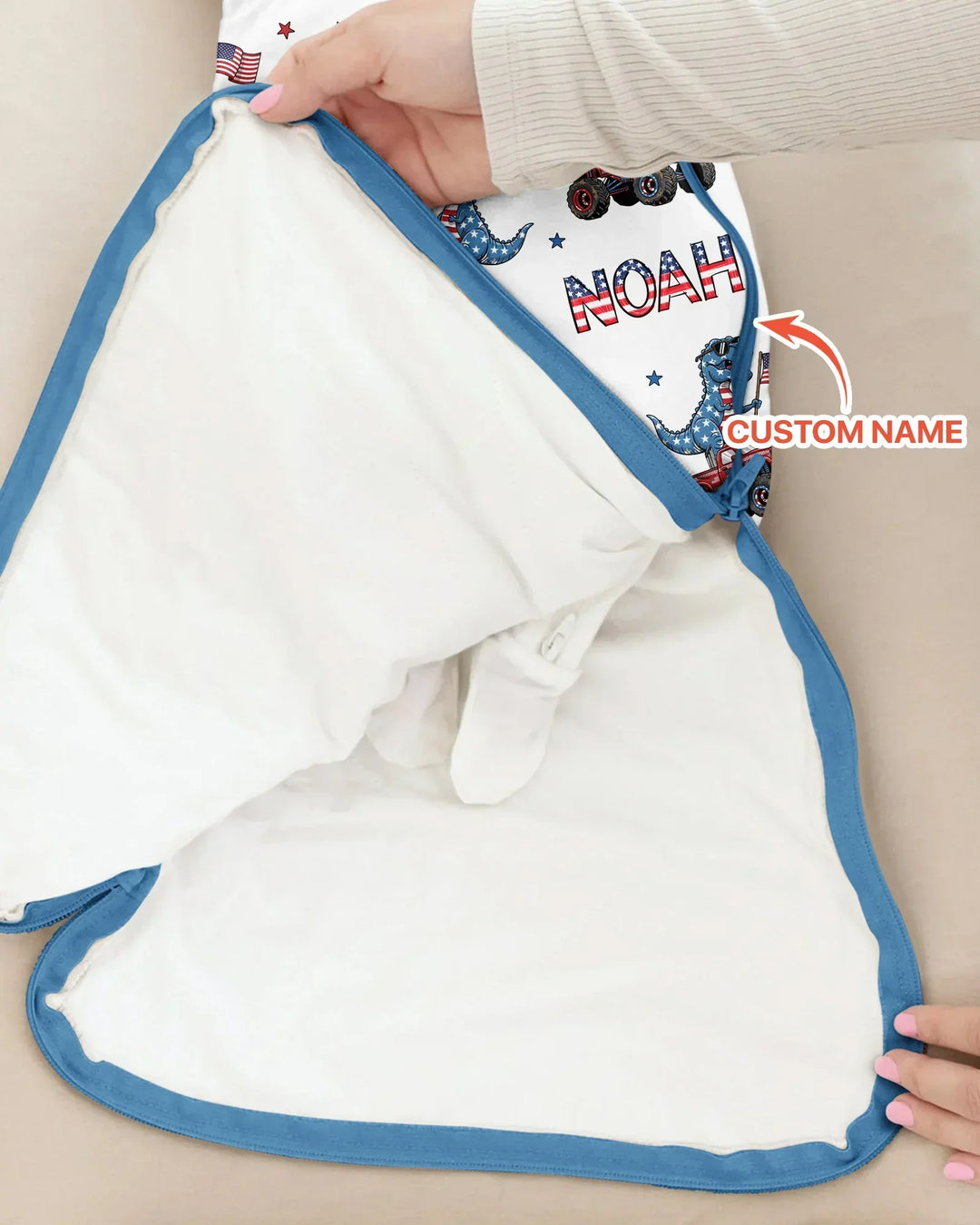 Custom Name American Flag Dinosaur Bamboo Sleep Bag