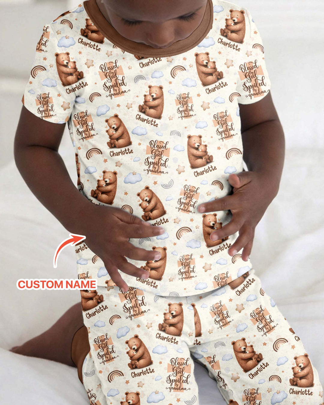 Conjunto de pijama de dos piezas de bambú de manga corta, plantilla personalizada