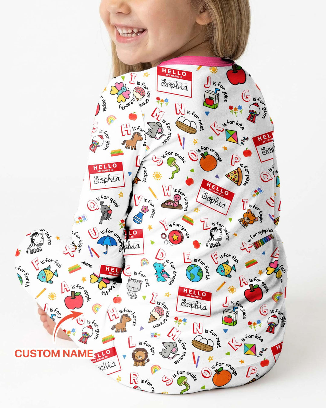 Custom Name Hello School ABCs Bamboo Two Piece Long Sleeve Pajama Set